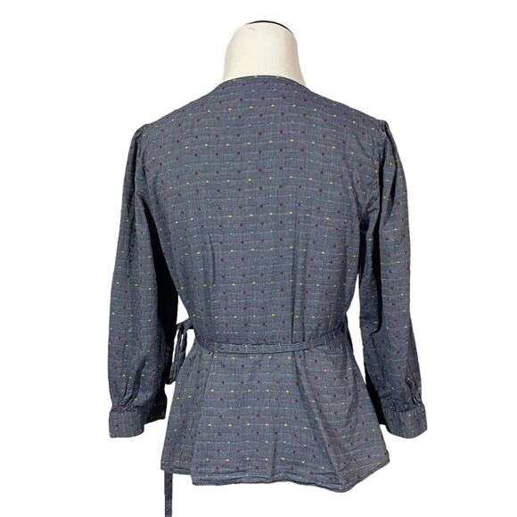 Draper James Embroidered Dot Chambray Wrap Top - Blue - 4 - Picture 5 of 15